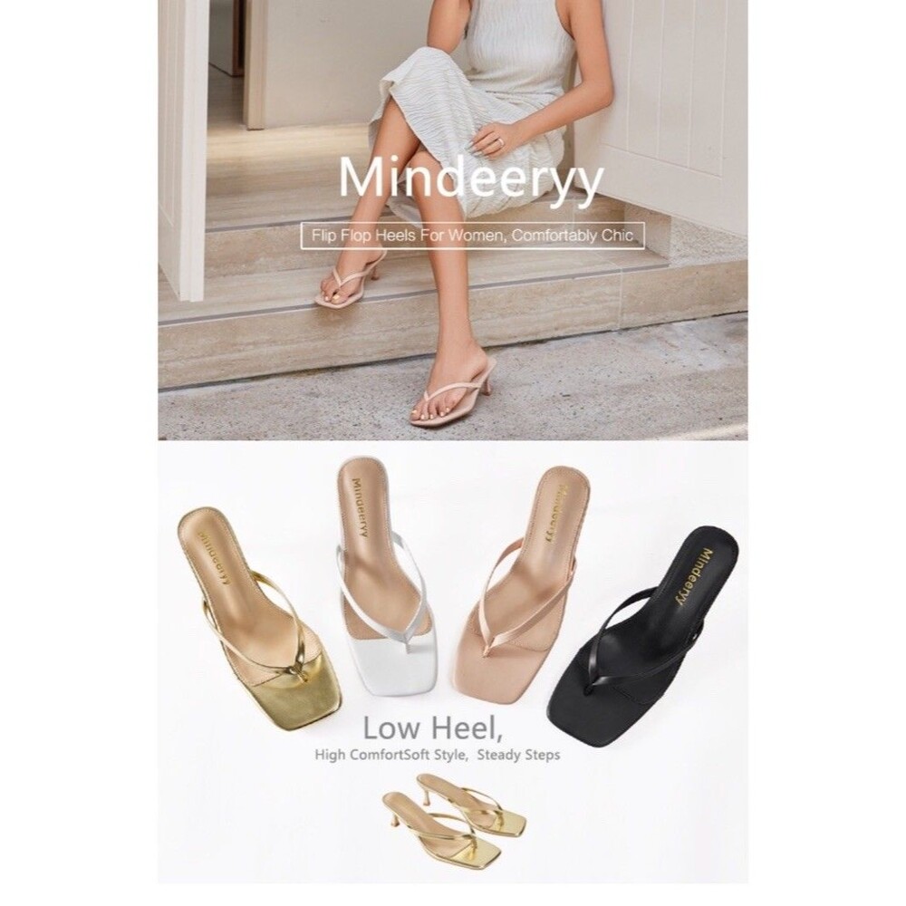 Women's Kitten Heels Flip Flops Square Toe Size 11 Slip On Thong Sandals White - Picture 16 of 16
